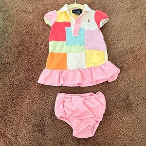 Ralph Lauren Pastel Patchwork Polo Dress with Pink Bloomers